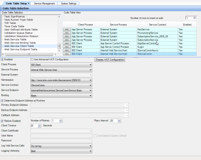 Screenshot of the Code Table Setup dialog.